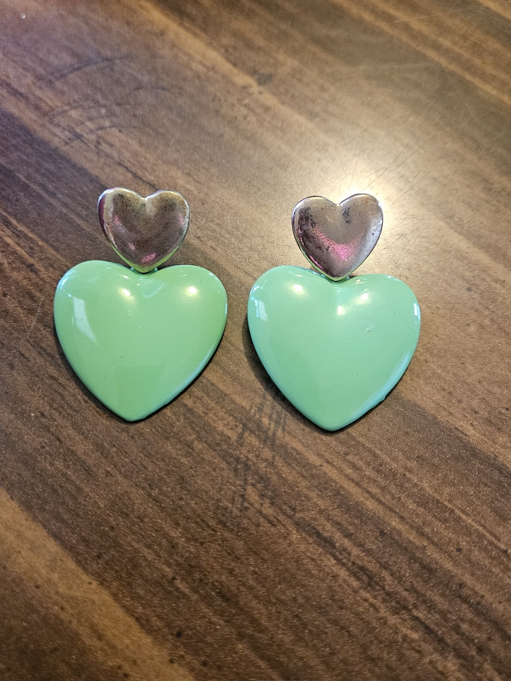 Mint Green Heart Drop Earrings - Unbranded